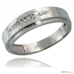 Sterling Silver Men's Diamond Wedding Band Rhodium finish, 1/4 in wide -Style Ag013mb