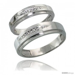 Sterling Silver Diamond 2 Piece Wedding Ring Set His 6mm & Hers 5mm Rhodium finish -Style Ag013w2
