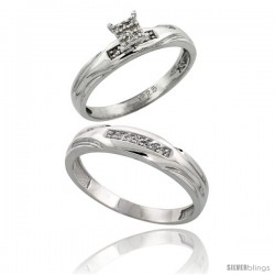 Sterling Silver 2-Piece Diamond wedding Engagement Ring Set for Him & Her Rhodium finish, 3.5mm & 4.5mm wide