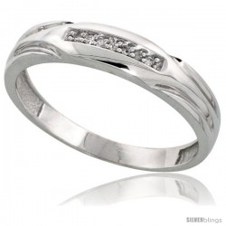 Sterling Silver Men's Diamond Wedding Band Rhodium finish, 3/16 in wide -Style Ag014mb