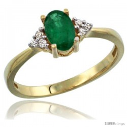 14k Yellow Gold Ladies Natural Emerald Ring oval 7x5 Stone Diamond Accent