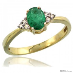 14k Yellow Gold Ladies Natural Emerald Ring oval 6x4 Stone Diamond Accent