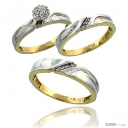 10k Yellow Gold Diamond Trio Engagement Wedding Ring 3-piece Set for Him & Her 5 mm & 3.5 mm wide 0.11 cttw -Style Ljy008w3