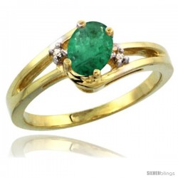 14k Yellow Gold Ladies Natural Emerald Ring oval 6x4 Stone Diamond Accent -Style Cy415165