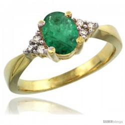 14k Yellow Gold Ladies Natural Emerald Ring oval 7x5 Stone Diamond Accent -Style Cy415168