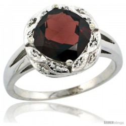 14k White Gold Diamond Halo Garnet Ring 2.7 ct Checkerboard Cut Cushion Shape 8 mm, 1/2 in wide