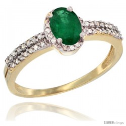 14k Yellow Gold Ladies Natural Emerald Ring oval 6x4 Stone Diamond Accent -Style Cy415178