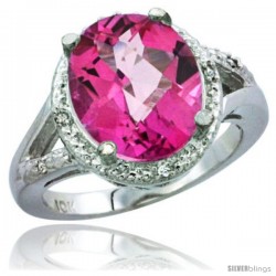 14k White Gold Ladies Natural Pink Topaz Ring oval 12x10 Stone Diamond Accent