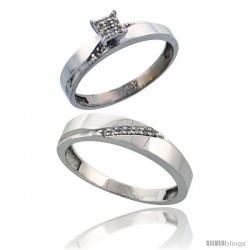 Sterling Silver 2-Piece Diamond wedding Engagement Ring Set for Him & Her Rhodium finish, 3.5mm & 4.5mm wide -Style Ag015em