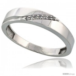 Sterling Silver Men's Diamond Wedding Band Rhodium finish, 3/16 in wide -Style Ag015mb