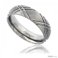 Titanium 6mm Domed Wedding Band Ring Diamond Pattern Matte Finish Comfort-fit