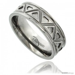 Titanium 7mm Flat Wedding Band Ring Aztec Pattern Polished Finish Comfort-fit