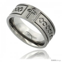 Titanium 8mm Flat Wedding Band Ring Passion Cross Matte Finish Comfort-fit