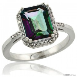 10k White Gold Diamond Mystic Topaz Ring 2.53 ct Emerald Shape 9x7 mm, 1/2 in wide