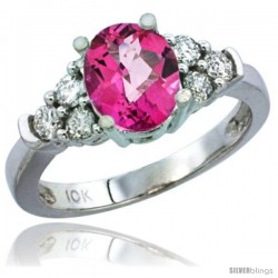 14k White Gold Ladies Natural Pink Topaz Ring oval 9x7 Stone Diamond Accent