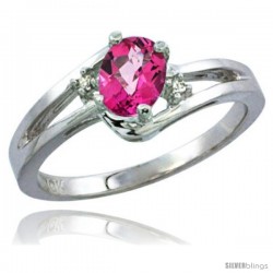 14k White Gold Ladies Natural Pink Topaz Ring oval 6x4 Stone Diamond Accent -Style Cw406165