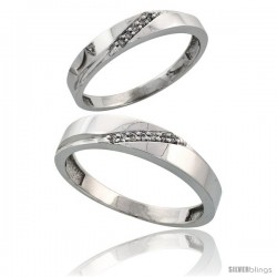 Sterling Silver Diamond 2 Piece Wedding Ring Set His 4.5mm & Hers 3.5mm Rhodium finish -Style Ag015w2