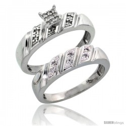 Sterling Silver Ladies' 2-Piece Diamond Engagement Wedding Ring Set Rhodium finish, 3/16 in wide -Style Ag016e2