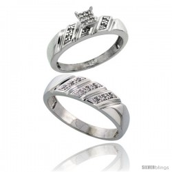 Sterling Silver 2-Piece Diamond wedding Engagement Ring Set for Him & Her Rhodium finish, 5mm & 6mm wide -Style Ag016em