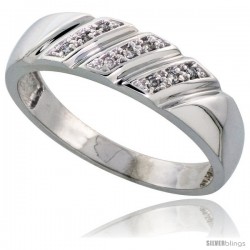 Sterling Silver Men's Diamond Wedding Band Rhodium finish, 1/4 in wide -Style Ag016mb