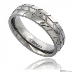 Titanium 6mm Domed Wedding Band Ring Herringbone Pattern Polished finish Comfort-fit