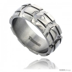 Titanium 8mm Dome Wedding Band Ring Carved Truck Tire Pattern Polished Finish Comfort-fit