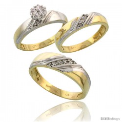 10k Yellow Gold Diamond Trio Engagement Wedding Ring 3-piece Set for Him & Her 6 mm & 4.5 mm wide 0.10 cttw -Style Ljy010w3