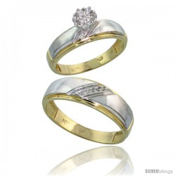 10k Yellow Gold Diamond Engagement Rings 2-Piece Set for Men and Women 0.07 cttw Brilliant Cut, 5.5mm & 7mm wide