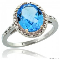 10k White Gold Diamond Swiss Blue Topaz Ring 2.4 ct Oval Stone 10x8 mm, 1/2 in wide -Style Cw904111