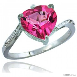 14k White Gold Ladies Natural Pink Topaz Ring Heart-shape 9x9 Stone Diamond Accent