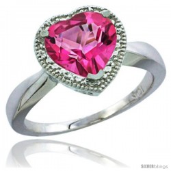 14k White Gold Ladies Natural Pink Topaz Ring Heart-shape 8x8 Stone Diamond Accent