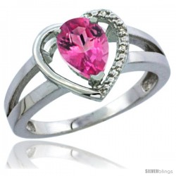 14k White Gold Ladies Natural Pink Topaz Ring Heart-shape 5 mm Stone Diamond Accent