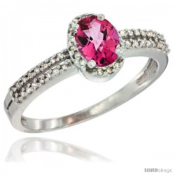 14k White Gold Ladies Natural Pink Topaz Ring oval 6x4 Stone Diamond Accent -Style Cw406178