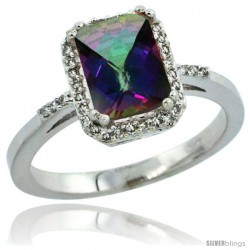 10k White Gold Diamond Mystic Topaz Ring 1.6 ct Emerald Shape 8x6 mm, 1/2 in wide -Style Cw908129