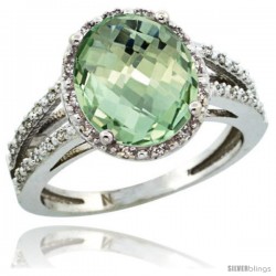 Sterling Silver Diamond Halo Natural Green Amethyst Ring 2.85 Carat Oval Shape 11X9 mm, 7/16 in (11mm) wide