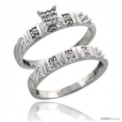 Sterling Silver Ladies' 2-Piece Diamond Engagement Wedding Ring Set Rhodium finish, 1/8 in wide -Style Ag017e2