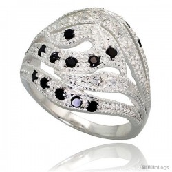 Sterling Silver Freeform Ring, High Quality Black & White CZ Stones, 3/4 in (18 mm) wide