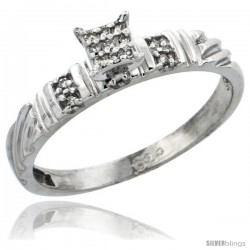 Sterling Silver Diamond Engagement Ring Rhodium finish, 1/8inch wide -Style Ag017er