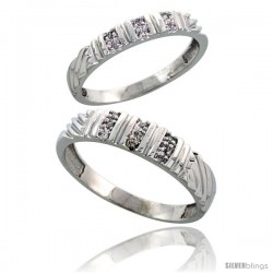 Sterling Silver Diamond 2 Piece Wedding Ring Set His 5mm & Hers 3.5mm Rhodium finish -Style Ag017w2