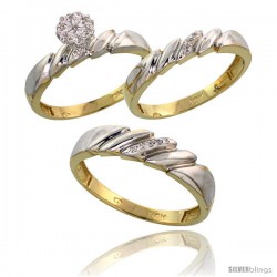 10k Yellow Gold Diamond Trio Engagement Wedding Ring 3-piece Set for Him & Her 5 mm & 4 mm wide 0.10 cttw Br -Style Ljy011w3