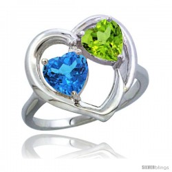 10K White Gold Heart Ring 6mm Natural Swiss Blue & Peridot Diamond Accent