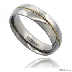 Titanium 6mm Dome Wedding Band Ring Gold Plated Center Groove Polished Finish Comfort-fit