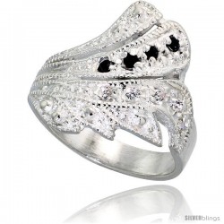 Sterling Silver Freeform Ring, High Quality Black & White CZ Stones, 3/4 in (17 mm) wide