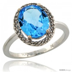 10k White Gold Diamond Swiss Blue Topaz Ring 2.4 ct Oval Stone 10x8 mm, 1/2 in wide -Style Cw904114