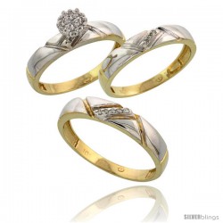 10k Yellow Gold Diamond Trio Engagement Wedding Ring 3-piece Set for Him & Her 4.5 mm & 4 mm wide 0.10 cttw -Style Ljy012w3