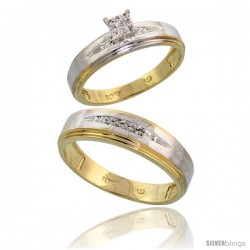 10k Yellow Gold Diamond Engagement Rings 2-Piece Set for Men and Women 0.09 cttw Brilliant Cut, 5mm & 6mm wide -Style Ljy013em