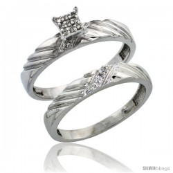 Sterling Silver Ladies 2-Piece Diamond Engagement Wedding Ring Set Rhodium finish, 1/8 in wide