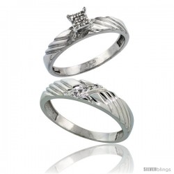 Sterling Silver 2-Piece Diamond wedding Engagement Ring Set for Him & Her Rhodium finish, 3.5mm & 5mm wide -Style Ag018em