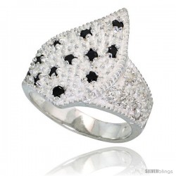 Sterling Silver Freeform Ring, High Quality Black & White CZ Stones, 3/4 in (18 mm) wide -Style Rcz571