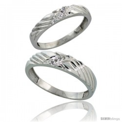 Sterling Silver Diamond 2 Piece Wedding Ring Set His 5mm & Hers 3.5mm Rhodium finish -Style Ag018w2